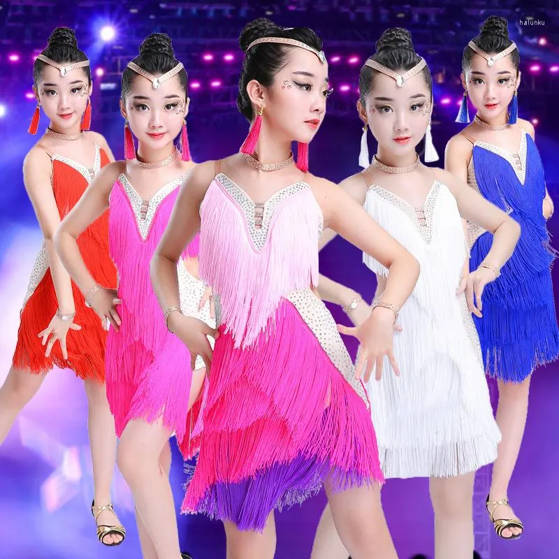 Girls Latin Dance Dress White Tassel Ballroom Costumes For Tango Samba Fringe Dance Performances From Halunku 37.46 DHgate.Com