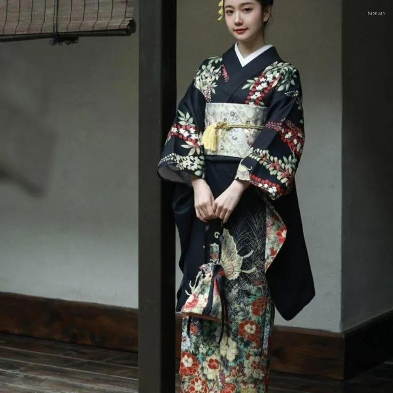 Roupas étnicas Kimono Mulheres Vestido Formal Tradicional Vintage Vibração Mangas Estilo Japonês Longo