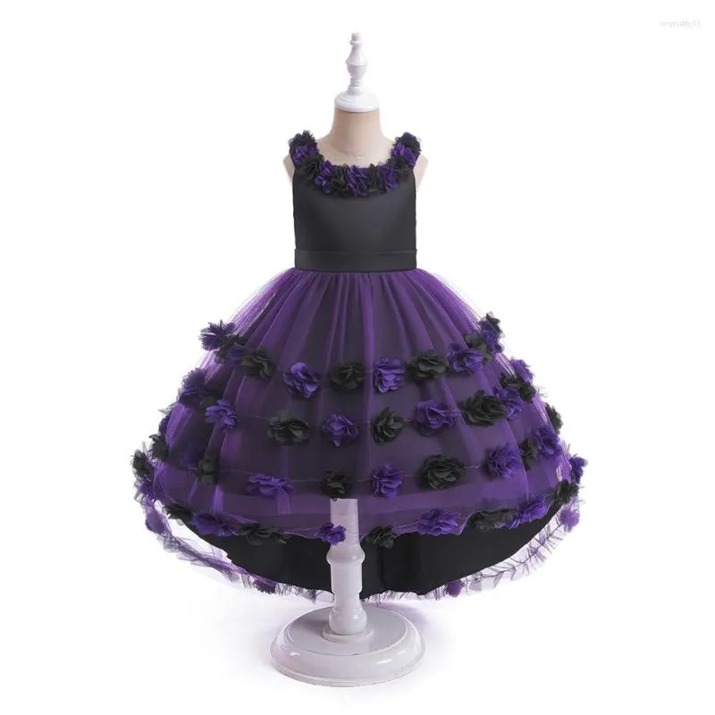 Girl Dresses Kids Ballgown Wedding Christmas Party Trailing Dress Handmade Flowers Graduation Banquet Gowns For 4-10 Y