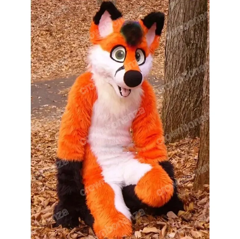 Performance Orange Long Fur Husky Dog Mascot trajes de caricatura Halloween traje de personaje de dibujos animados