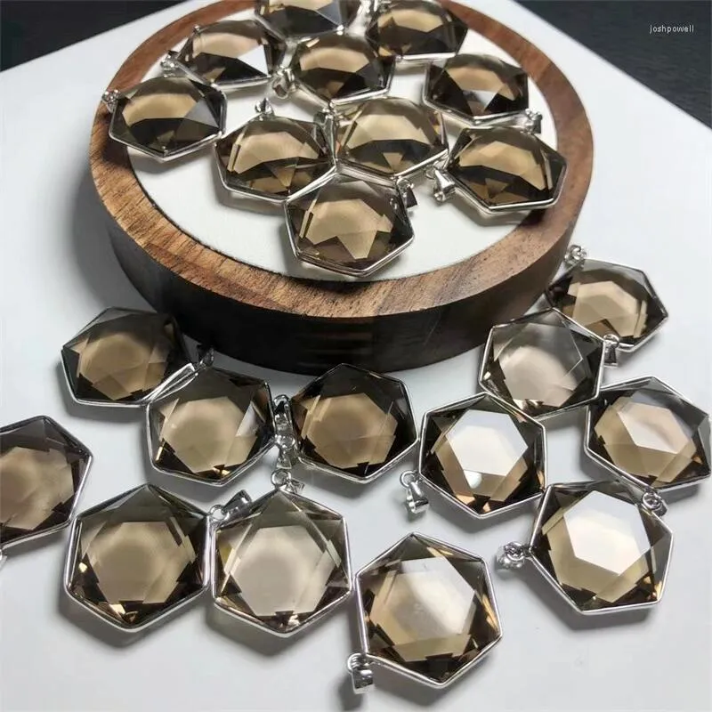 Charms Natural Smoky Quartz Hexagram Bracelet Crystal Carving Women Fishion Jewelry Healing Gemstone Holiday Gift 1pcs 19mm