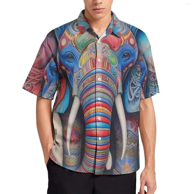 Chemises décontractées pour hommes Blouses d'éléphant Hommes Coloré Dessin animé Crayon Art Été Manches courtes Imprimer Élégant Oversize Chemise de vacances Cadeau