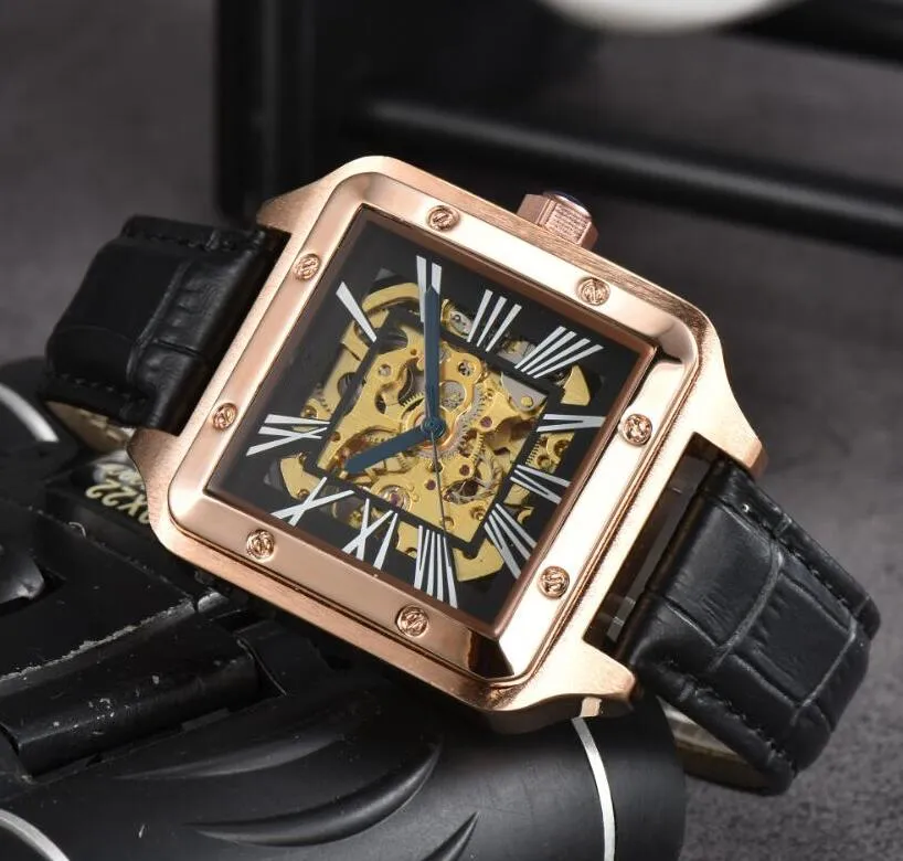 Square face skeleton watch top