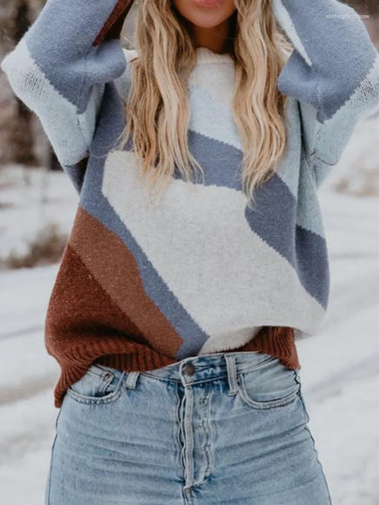 Pulls pour femmes Automne Hiver Femmes Pull Casual L che Irr guli re Motif de montagne Col rond Pull manches longues Femme Top