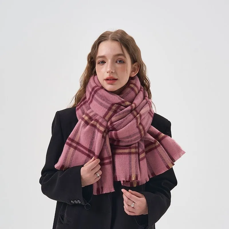 CEJON ITALIAN Winter Scarf/classic Plaid Soft Pink Fringed Warm and Soft Cashmere Feel Neck Wrap Scarf/gift for Her/gift Idea/no.762