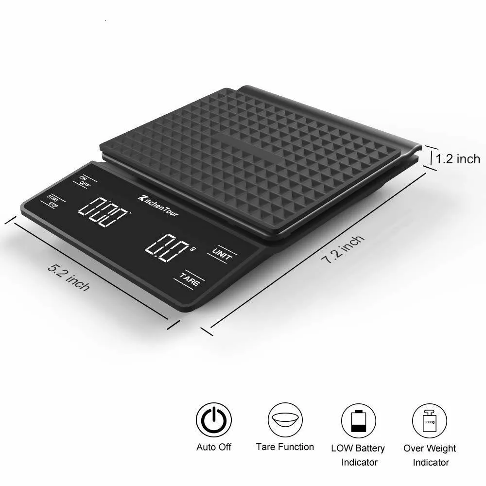 Luisun Coffee Scale with Timer and Tare Function, 3kg/0.1g Precision,  Digital Espresso Coffee Scale Pour Over Drip with Back-Lit LCD Display