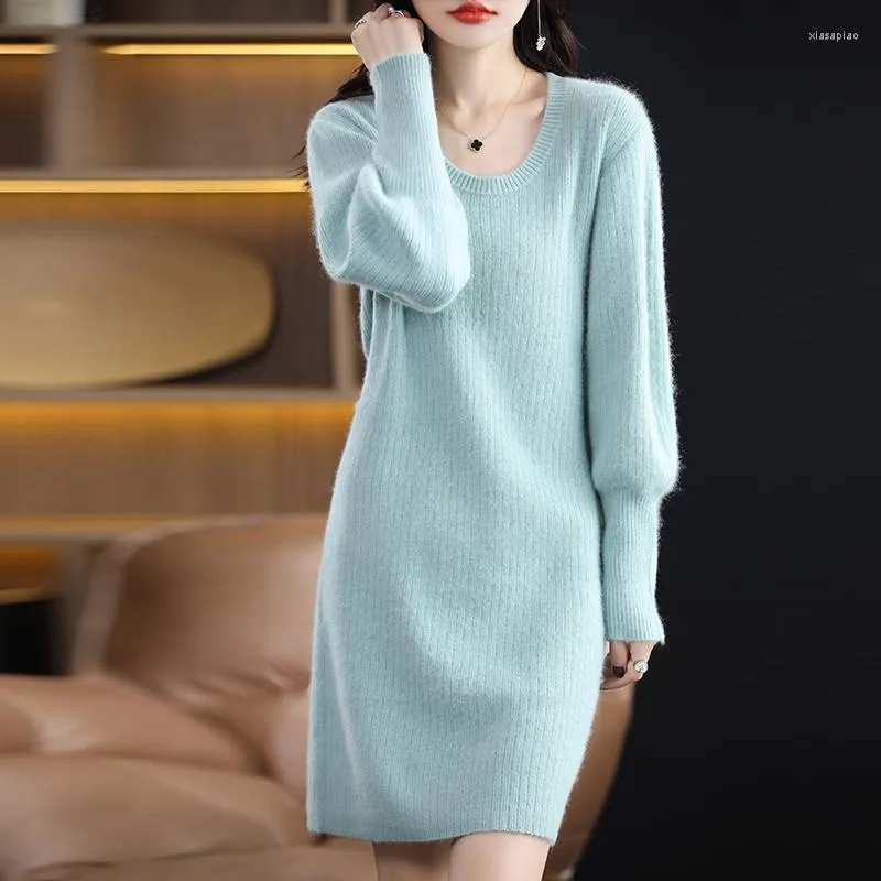 Women's Sweaters Mink Cashmere Long Sweater Clothing O-Neck Jumper Casual Loose Knitted Top Autumn Winter Warm Dress Fashion Korean