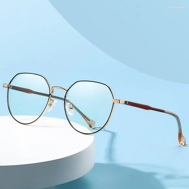 Lunettes de soleil bloquant la lumière bleue, monture optique, jante complète en alliage pour femmes et hommes, mode ronde ovale, lunettes de Prescription