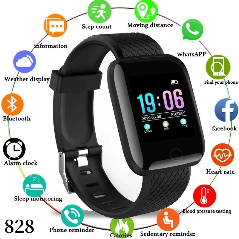 116plus relógio inteligente masculino pressão arterial à prova dwaterproof água smartwatch feminino monitor de freqüência cardíaca fitness rastreador relógio esporte para android ios 828d
