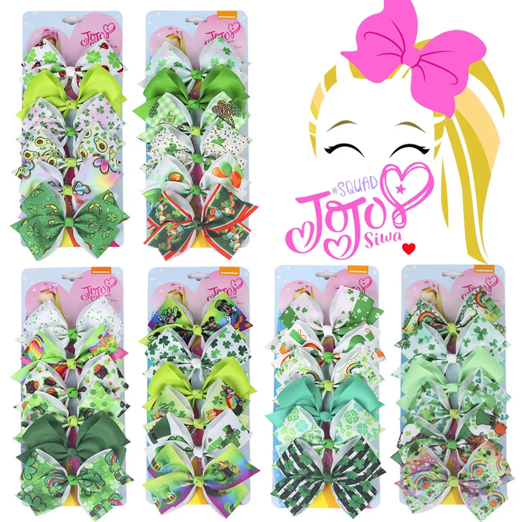 Accessori per capelli per bambini Jojo 6 pezzi confezione in una carta Fiocco con clip Forcina per capelli con fascia fiore Festival irlandese Foglia erba Bordo clip Regali di Natale fermagli per capelli