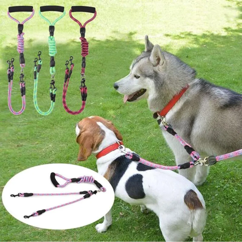 Dog Collars Lead Walking Leash Double-headed Pet Towing Rope Strap Double Head Dogs Harness Convenient A Single