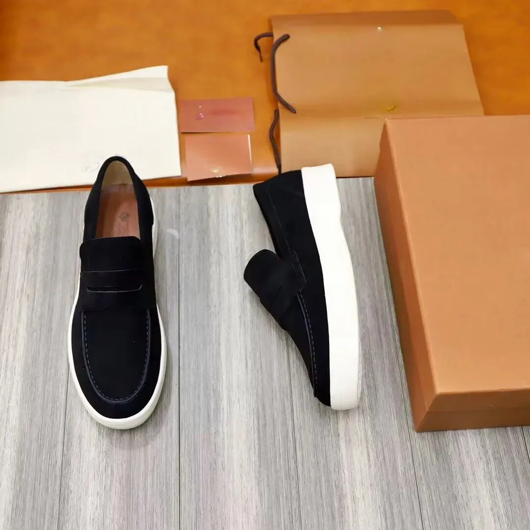 Mükemmel Beyefendi Takılar Yürüyüş Erkekler Sıradan Ayakkabı Travis LP Loafers Düz Düşük Üst Süet İnek Deri Oxfords Moccasins Kauçuk Sole Beyefendi Kutusu EU38-46