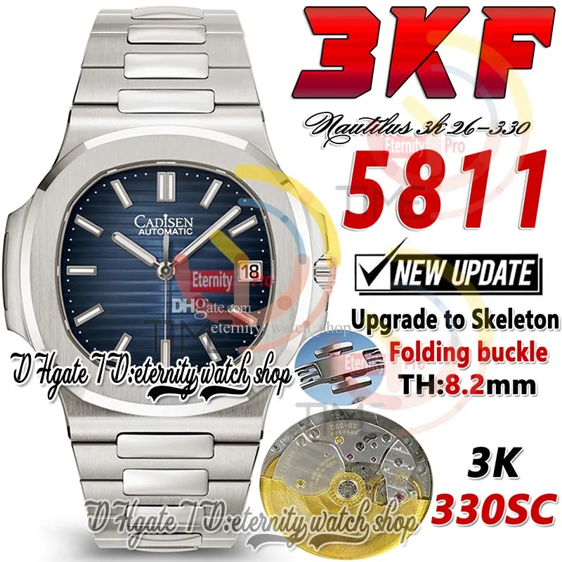 3kf V4 5811 A330SC Mens Mens Watch 41 مم الحد الأدنى لحركة الضوضاء الفائقة الملمس الأزرق علامات العصي علامات الفولاذ المقاوم للصدأ الساعات Super Edition Th: 8.2mm