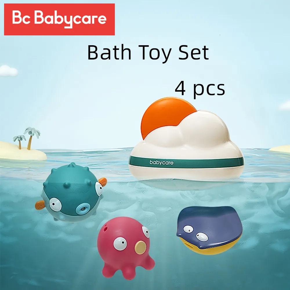 Giocattoli da bagno BC Babycare Giocattoli da bagnetto per bambini Set 4 pezzi Squeeze Sound Doccia da bagno Schizzi d'acqua Animali Galleggiante Sciacquatrice Giocattolo Regalo per bambini Senza BPA 230923