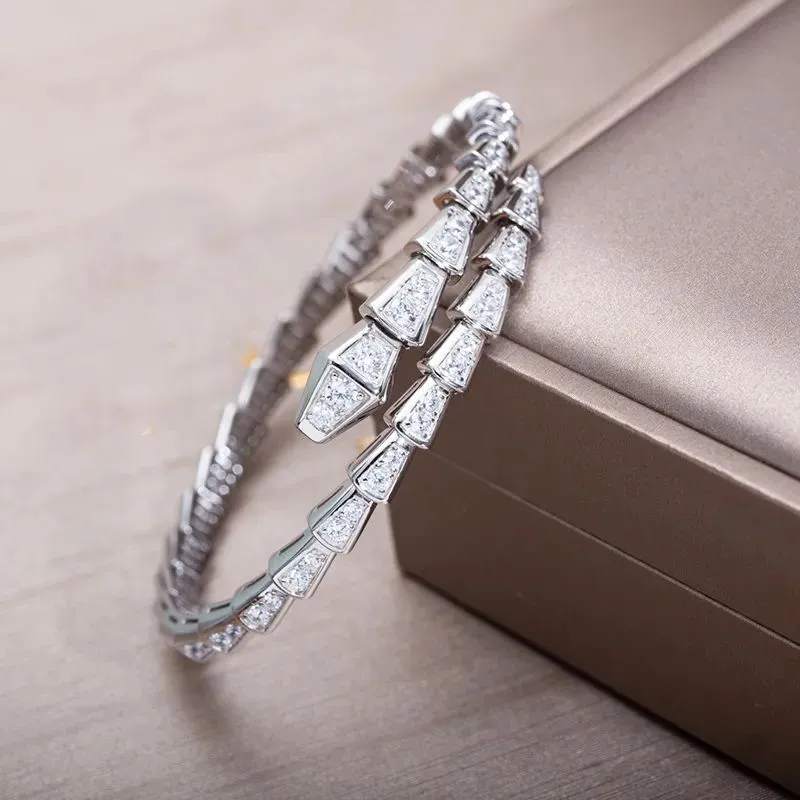Designer Bracelets Luxury Silver Torque Bangle Bamboo Bone Bracelets For Women Adjustable Serpentine Full Diamonds Bracelet 3 Colours Casual Perfect Gift Jewelry
