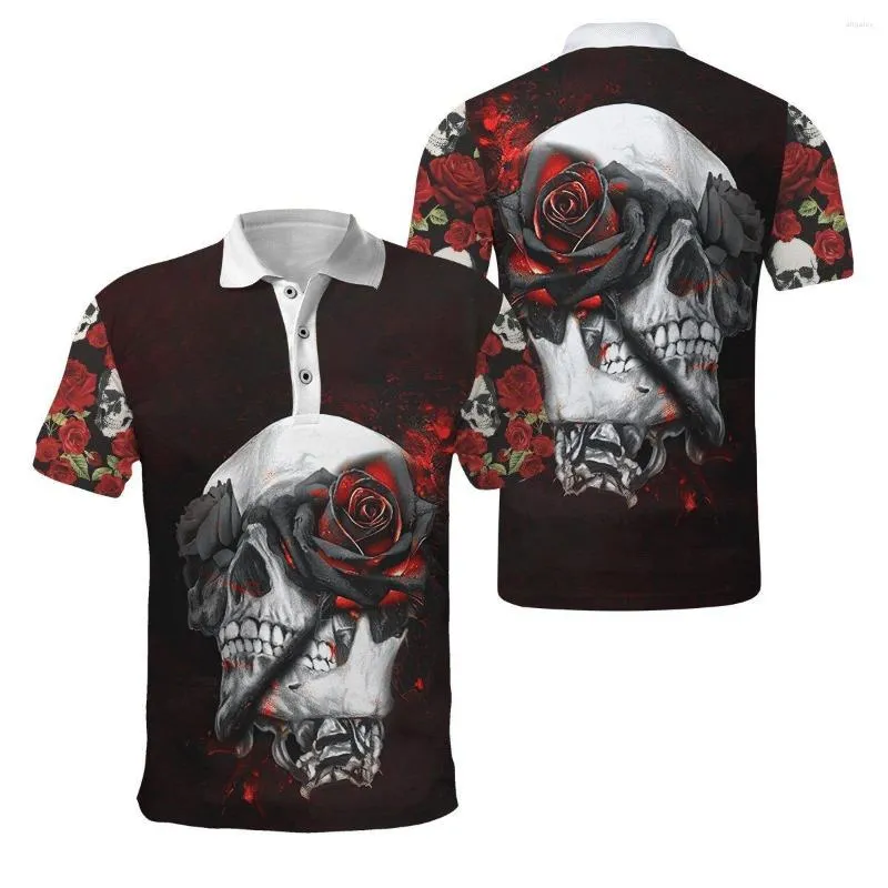 Polos Polos Horror Skull Mens Polo koszule Summer Casual krótkie rękawie moda hip hop street w stylu T -koszulka bluzka męska ubrania
