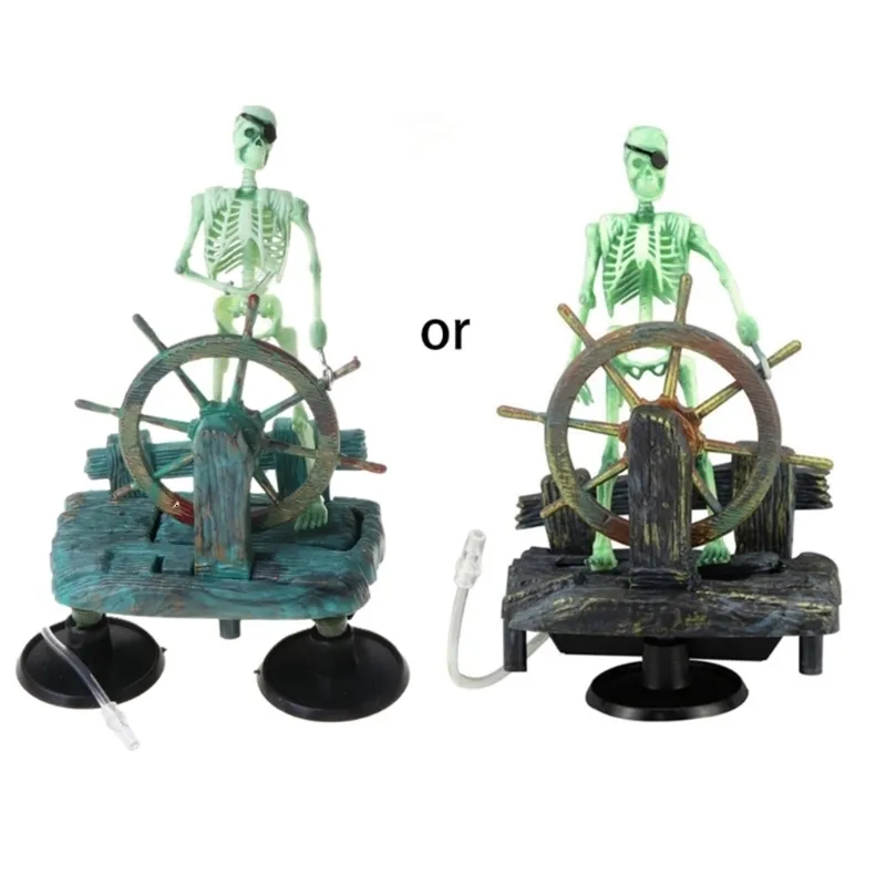 Acquari Decorazione teschio acquario Piccoli ornamenti scheletro capitano pirata con tubo dell'aria 230923