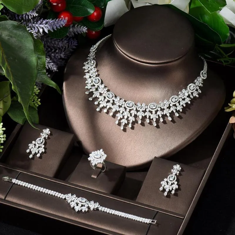 Collana Orecchini Set HIBRIDE Vintage Zircone Cubico 4 pz Gioielli Pietra Brillante Grandi Donne Da Sposa Matrimonio Bijoux Mariage Parure N-144