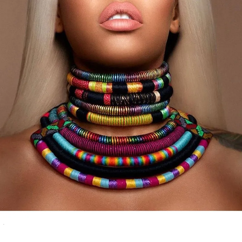 Chokers Rope Necklace Earrings Set Rope Jewelry Colorful Choker Chain Necklace Drop Earring Accesories for Girls Gifts 230923