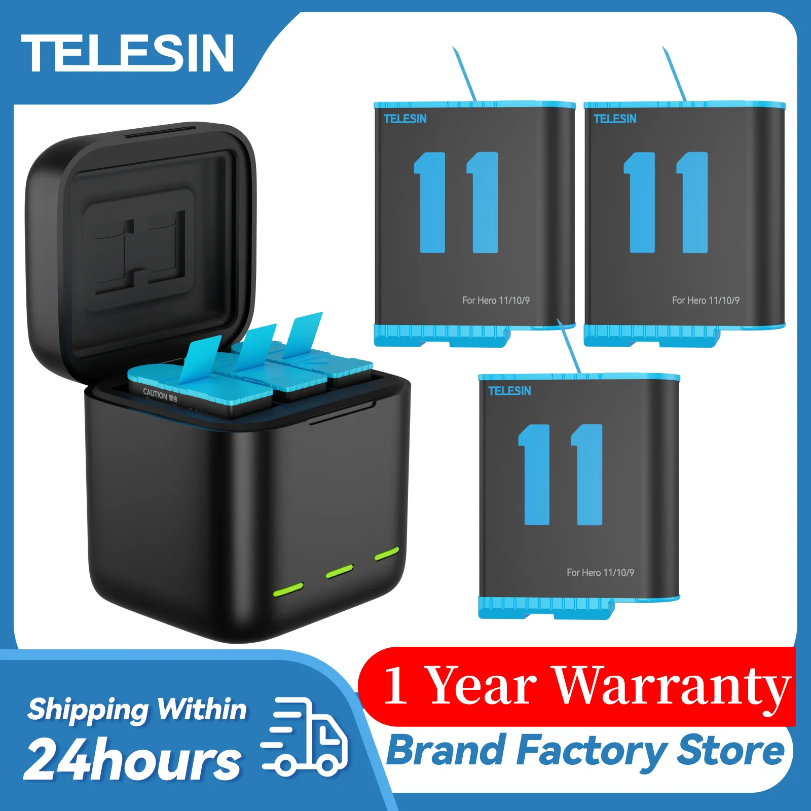 Telesin – Batterie 1750 Mah Pour Gopro Hero 11 10 9, 3