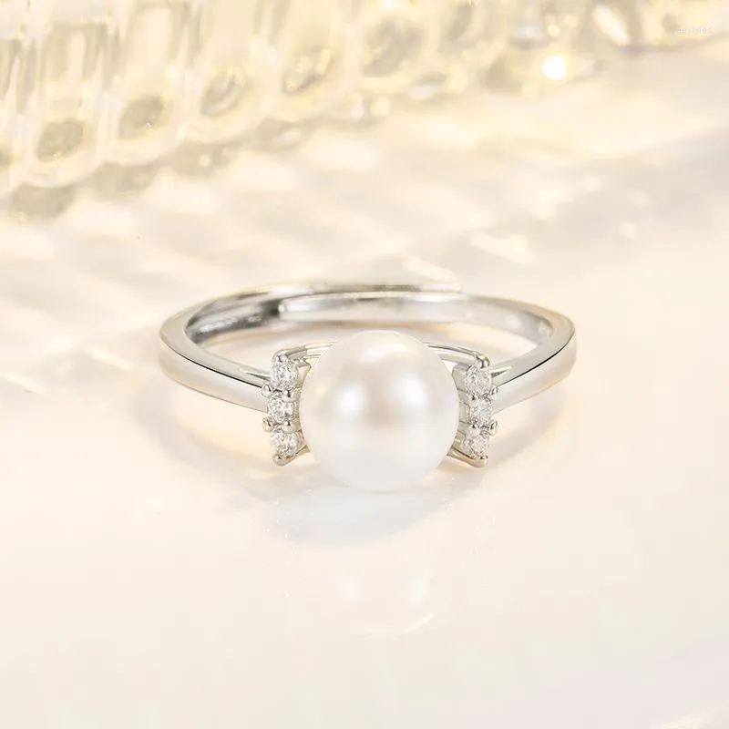 Кольца кластера из натурального стерлингового серебра 925 пробы, кольцо с пресноводным жемчугом для женщин Anillos De Jewelry, обручальные кольца, ювелирные изделия, драгоценный камень