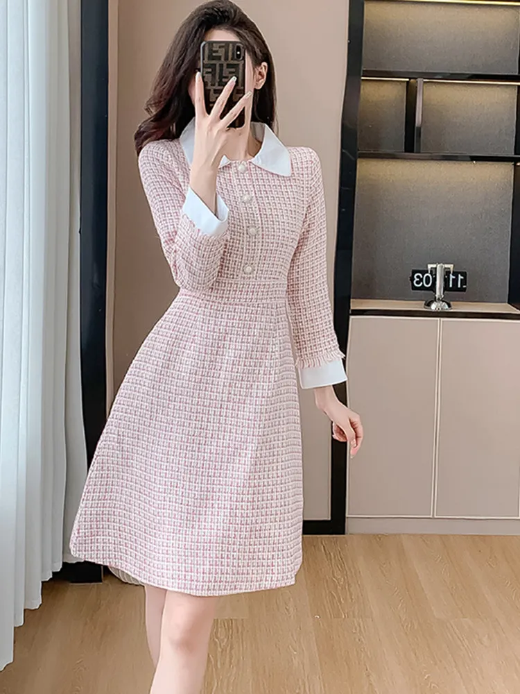 Vestidos Informales Básicos 2024 Una Línea Nuevo Otoño Invierno Mujer Manga  Larga Solapa Pequeño Vestido De Tweed Fragante Francés De Gama Alta Rosa  Una Línea Vestidos De Lana De 31,31 €