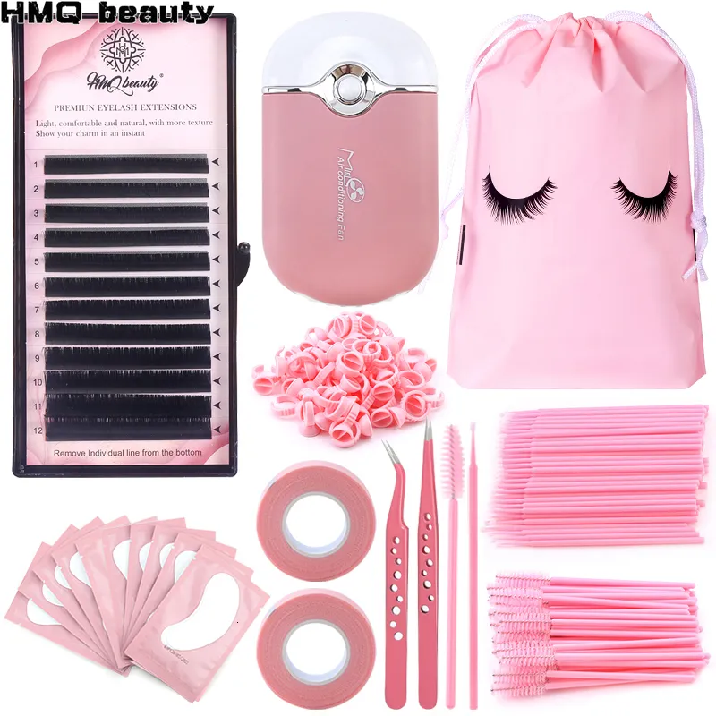 FALSE EYGRASS Professionella Lash Extension Supplies Kit USB Mini Fan Lim Ring Eyelash Brush Pineezers Micro Brush Applicators Tejp Makeup Tools 230923