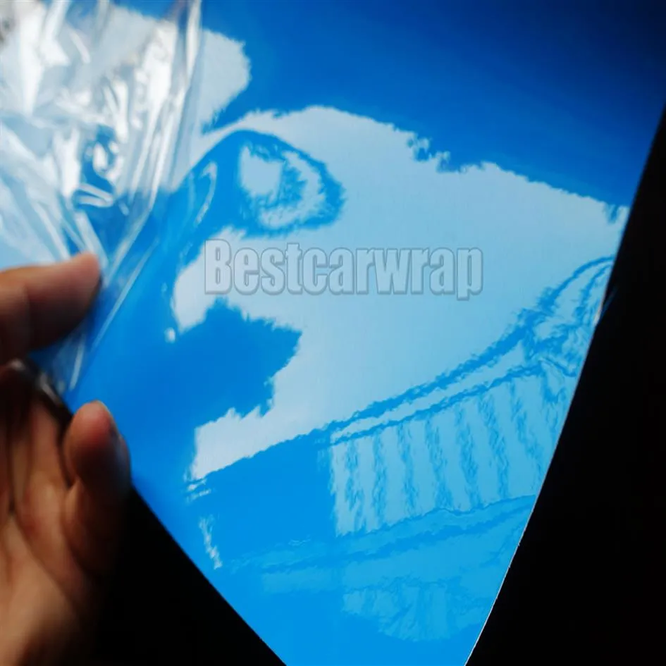 Film d'emballage en vinyle bleu bébé Glos de qualité supérieure, 3 couches, haute brillance, avec bulle d'air, feuille de revêtement pour véhicule, taille 1 52 20M187x