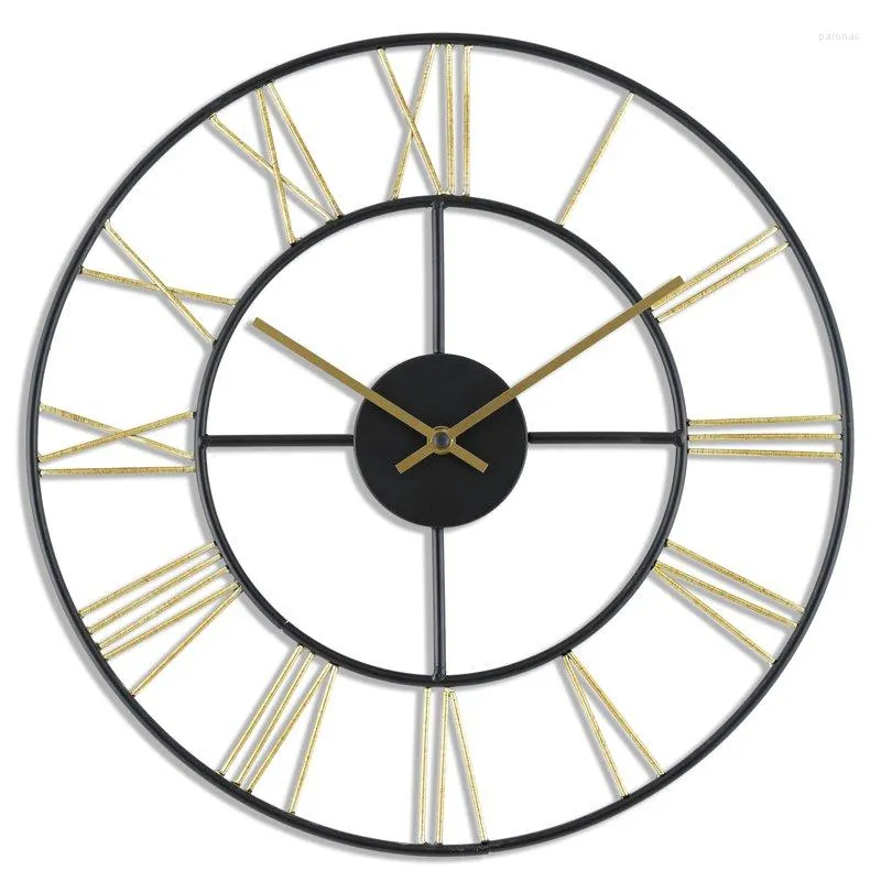 壁の時計ゴールド屋内ラウンドモダンオープンローマ数字金属メタルアナログ時計YKルーム装飾キッチン飾る