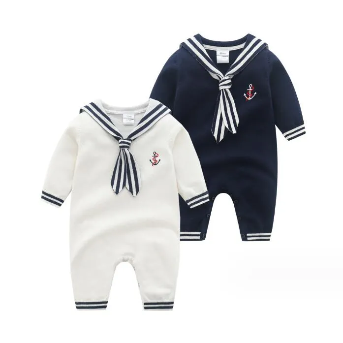 Barboteuse tricotée pour bébé de 0 à 24 mois, jolie combinaison à manches longues, Style marine, pour nouveau-né, automne et hiver