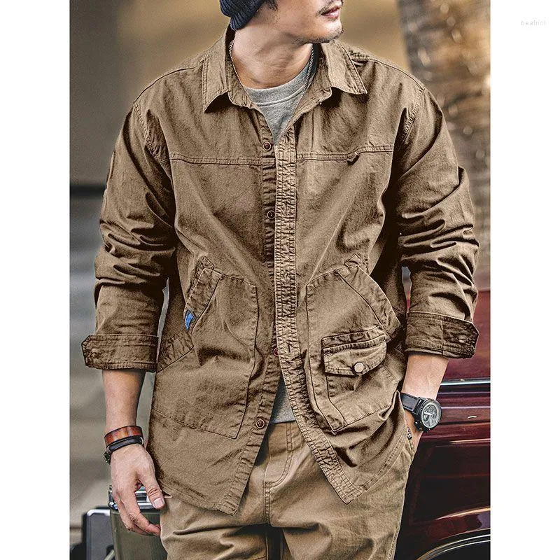 Chaquetas para hombres Chaqueta de trabajo retro americana Primavera y otoño Marca de moda Tamaño suelto 2023 pulgadas Camisa Caza al aire libre Shir