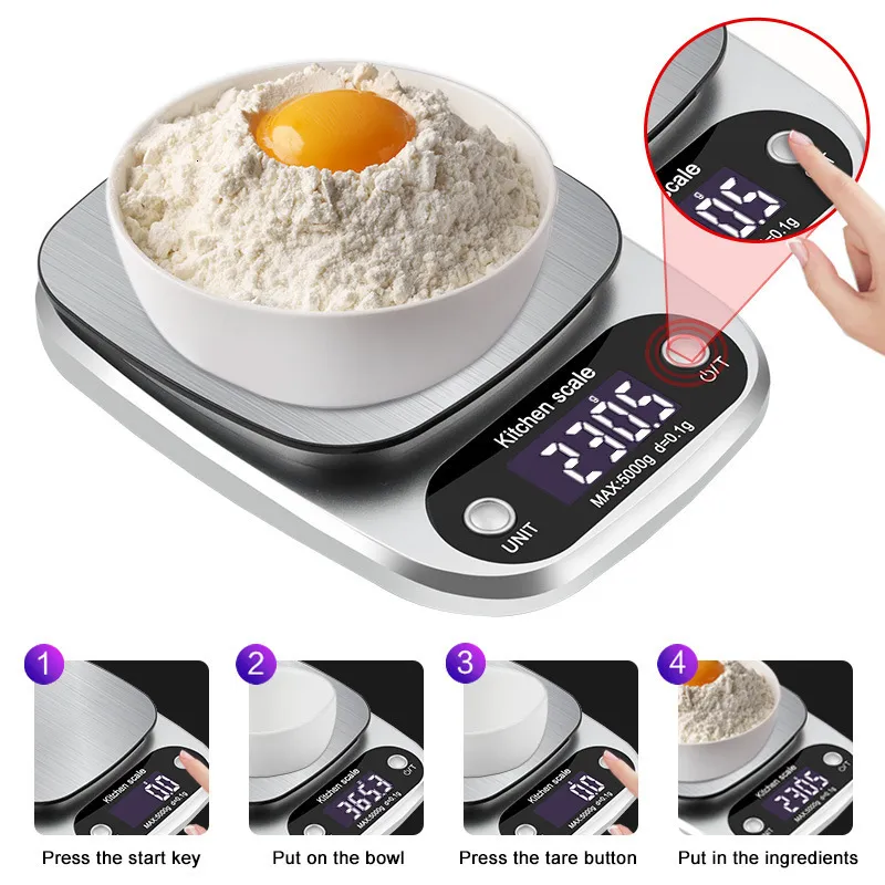 Household Scales Household Kitchen Scale Electronic Food Scale Baking Scale  Measuring Tool Stainless Steel Platform With Lcd Display 5kg/ 0.1g 230923  From Zhong09, $14.59