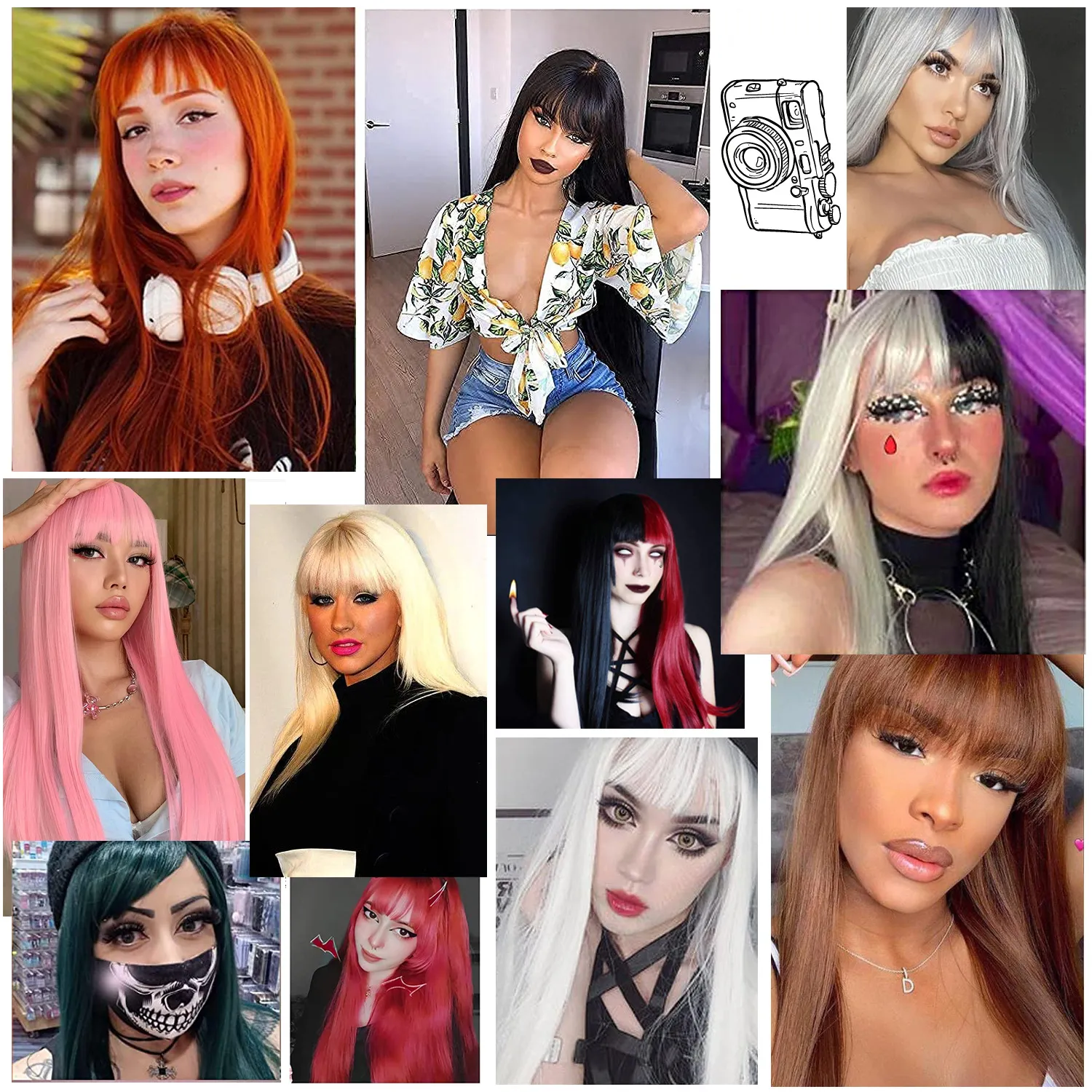 Spot wholesale cross-border European and American women's wig cosplay colored straight bangs, straight hair, chemical fiber wig headsets