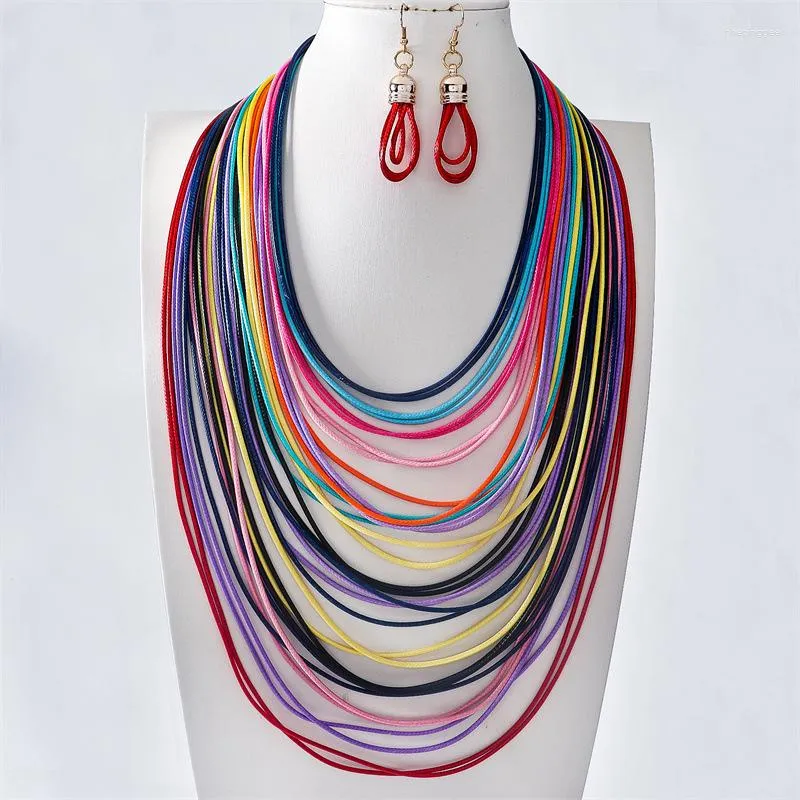 Necklace Earrings Set Europe And America Exaggerated Bohemia Jewelry Accessories Multi Colors Handmade Weave Layer Chain Choker