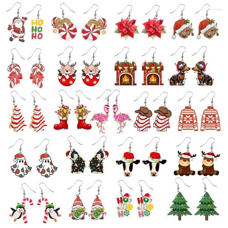 Kolczyki Dangle Cute Creative Christmas Party Jewelry Santa Claus Gingerbread Man Ghost Goblin Elk Flamingo cukierki akrylowe kropla