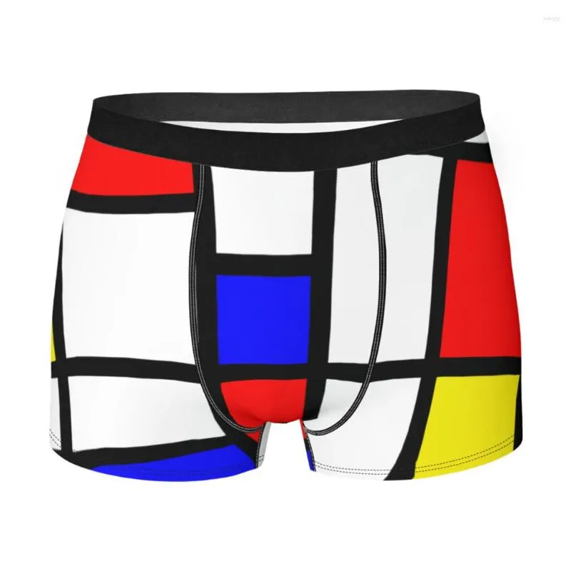 Mondrian modern soyut sanat minimalist homme külot erkek iç çamaşırı ventilate şort boksör brifing