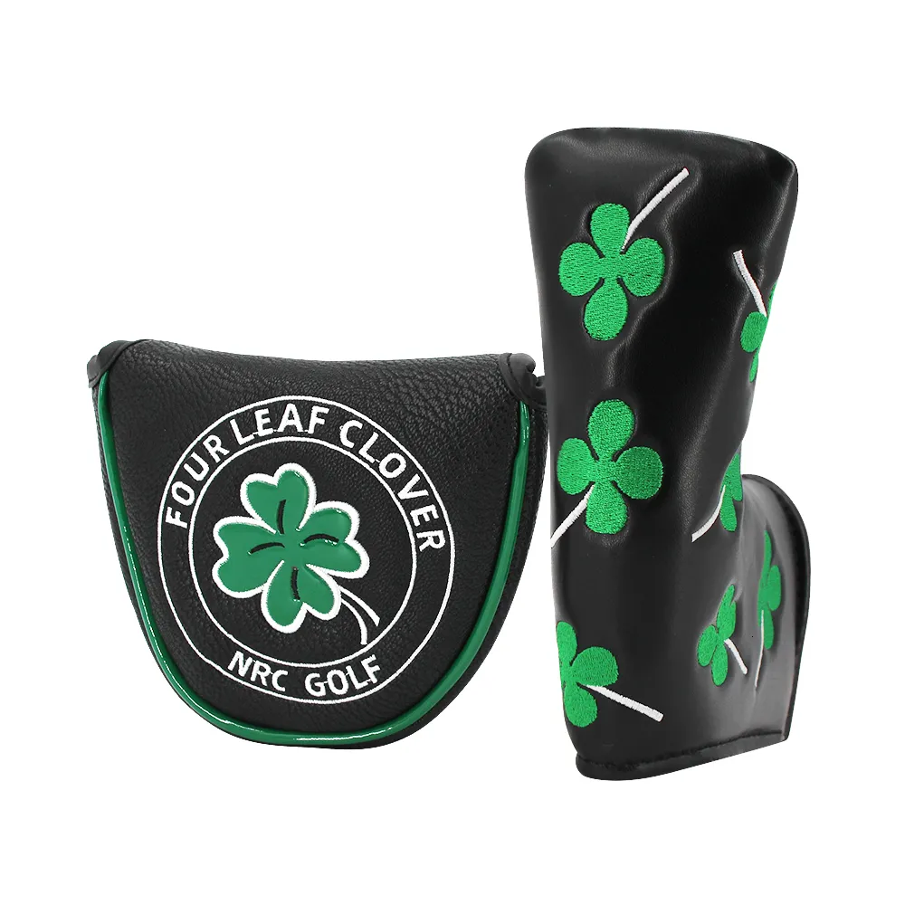 Other Golf Products Good Luck Four Leaf Clover Golf Putter Cover For Mallet Blade Club Waterproof PU Leather Golf Head Cover White Black Protector 230923
