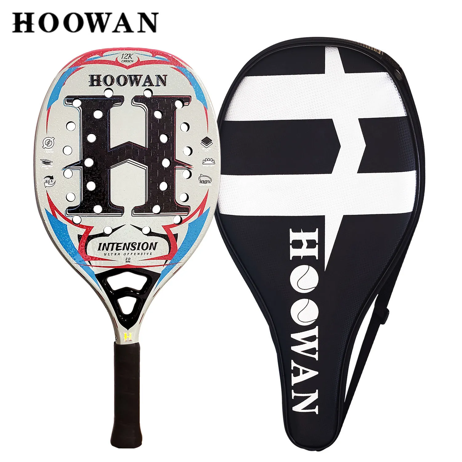 Tennis Rackets HOOWAN INTENSION 12K Beach Tennis Racket Carbon Fiber 12K Ultra Offensive Medium-Balance 20MM Profile 230923