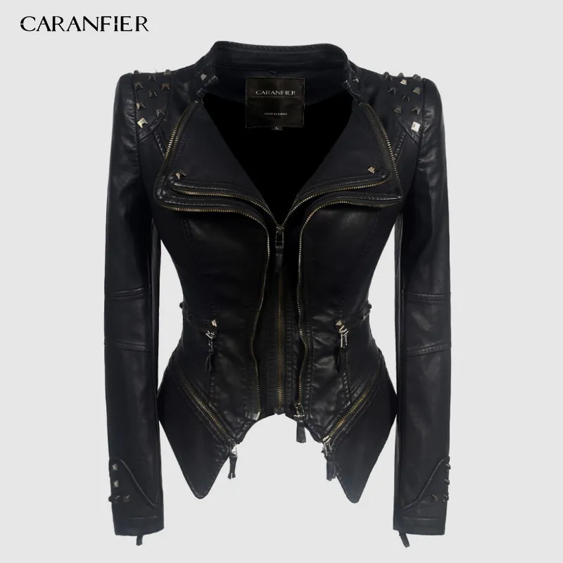 Womens Leather Faux CARANFIER Jacket Women PU Coats Winter Autumn Black Motorcycle Clothing Outerwear Gothic leather Coat Chaqueta 230923