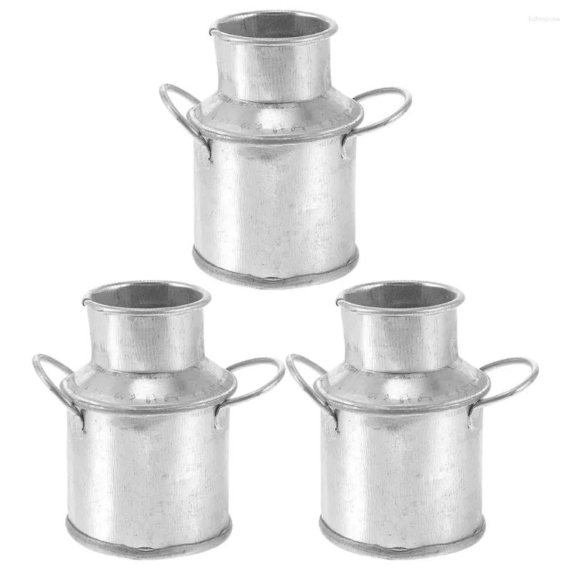 Vase 3 PCS Milk Jug Tin Bucketミニチュアオーナメントスモールヴィンテージおもちゃアクセサリー装飾ハウスアクセサリーセンターピース