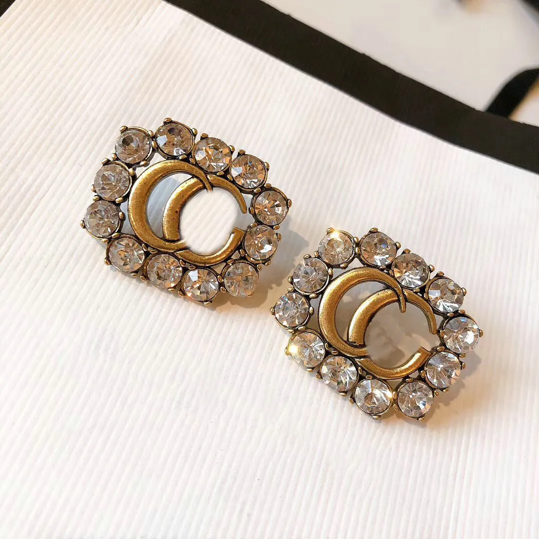 جديد G LETTER VINTAGE Diamond Stud أقراط مزاج الأزياء الهدايا المجوهر