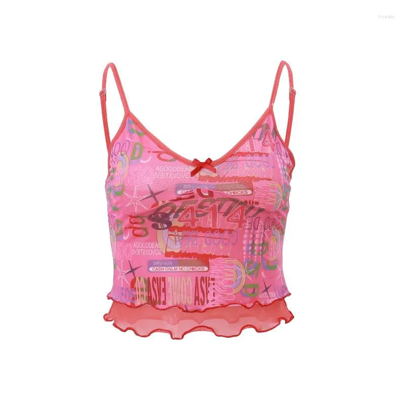 Dames tank top zomerkleding sexy streetwear ruches bedrukte tank