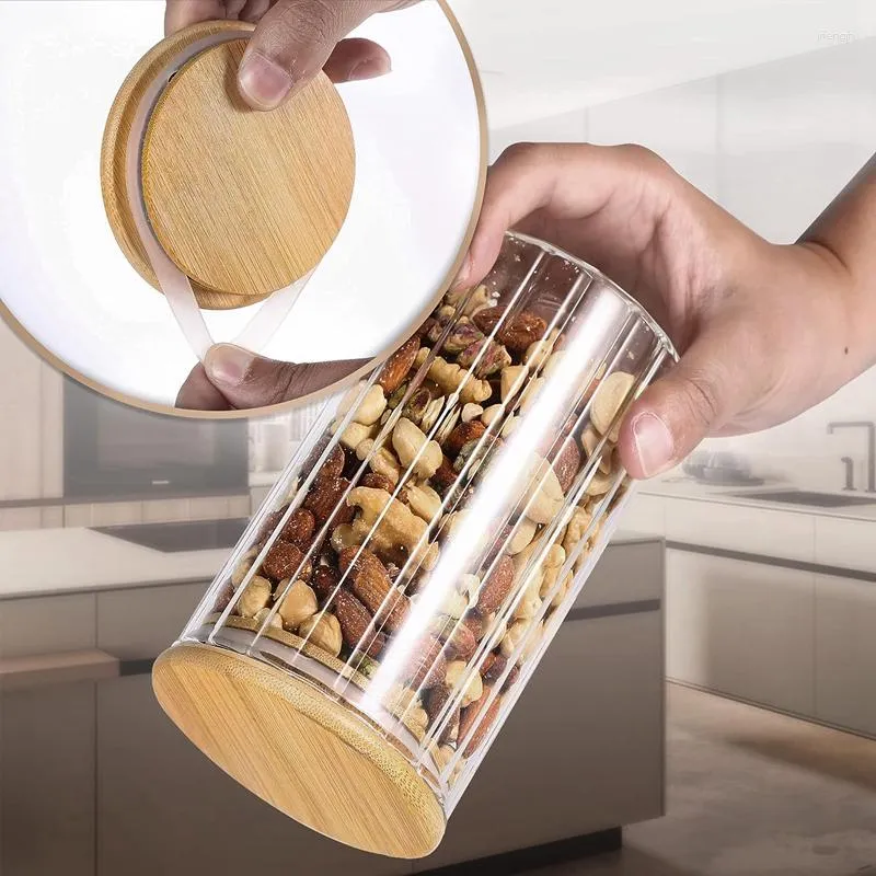 Airtight Glass Jars with Bamboo Lids & Bamboo Spoons - Decorative