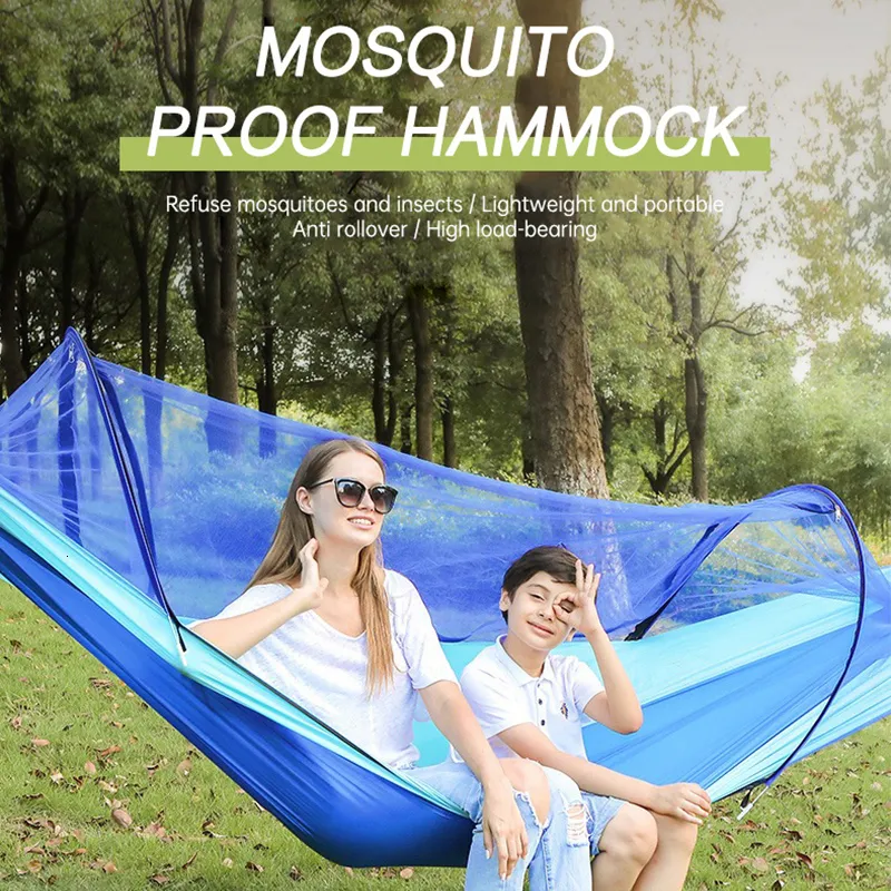 Hammocks Removable Outdoor Camping Hammock with Mosquito Net 1-2 Person Parachute Garden Swing Hanging Chair Double Sleeping Bed Portable 230923