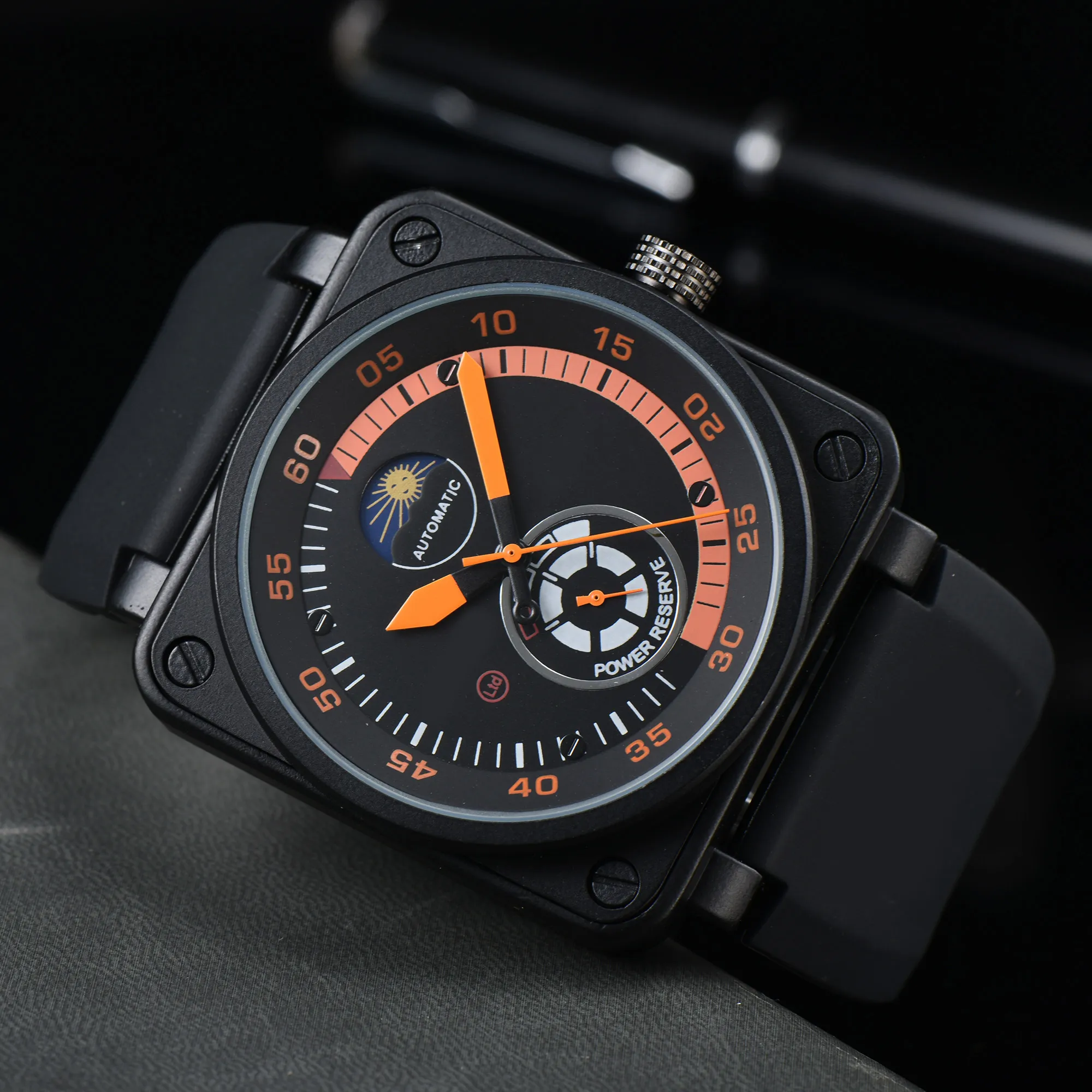 2023 Homens relógios de pulso mecânicos automáticos Bell Brown relógio de couro preto Ross relógios de borracha relógio de pulso masculino relógio de moda de luxo relógios de pulso de alta qualidade B-R01