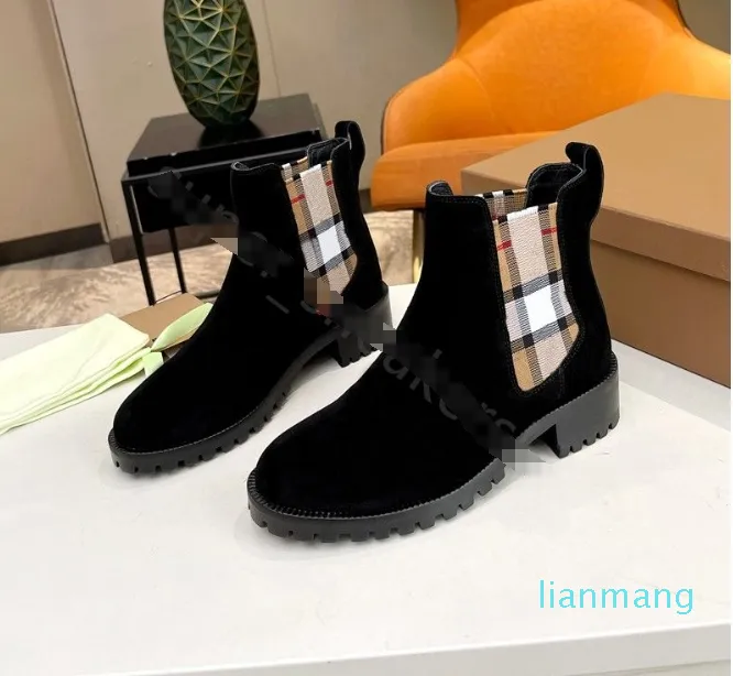 Designer Stripe Boots Women Ankle Boot Chelsea Boots Suede Classics Black Leather Shoes Checkered Martin Boot size With box