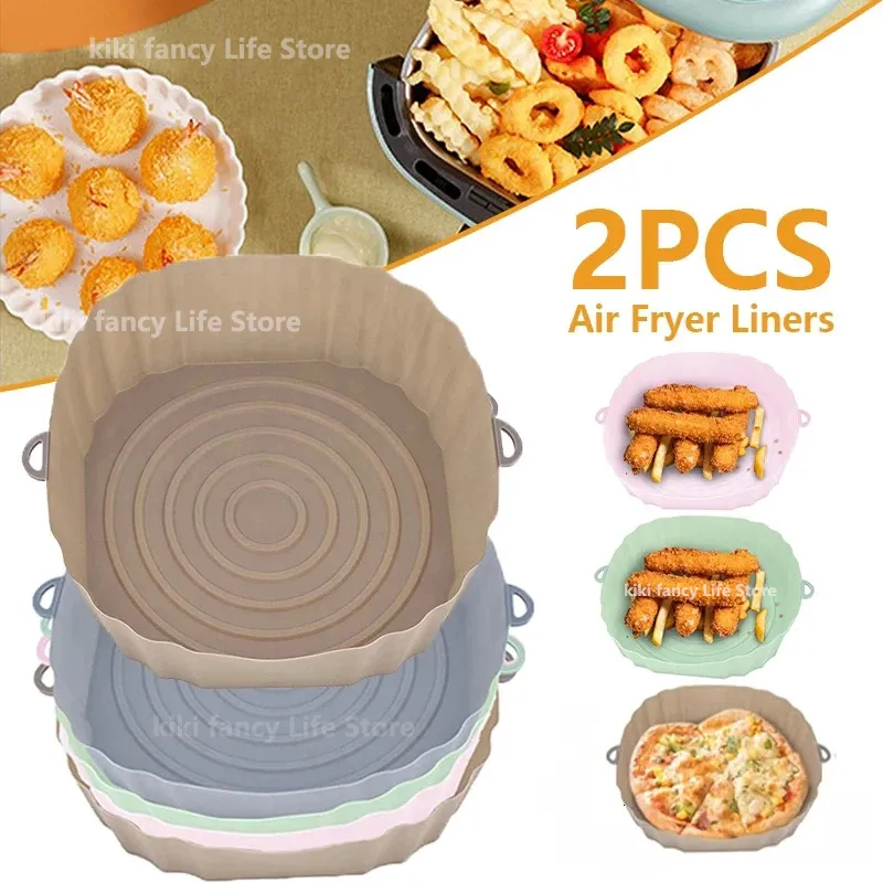 Moldes de cozimento Fritadeira de ar Bandeja de silicone Forno Pizza Frango Frito Ferramenta Reutilizável Forro Fácil de Limpar Cesta de Airfryer 230923