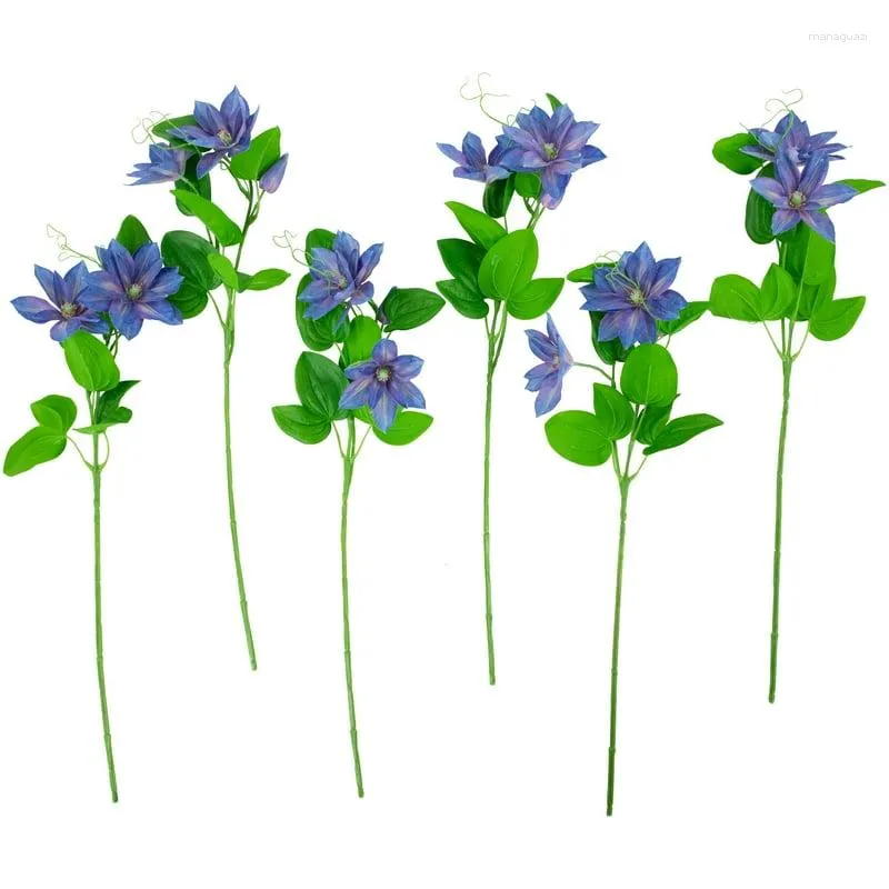 Flores decorativas de 6 sprays florais de lótus artificial azul real, 25 presentes de respiração para bebês, guirlanda de eucalipto, telefone c