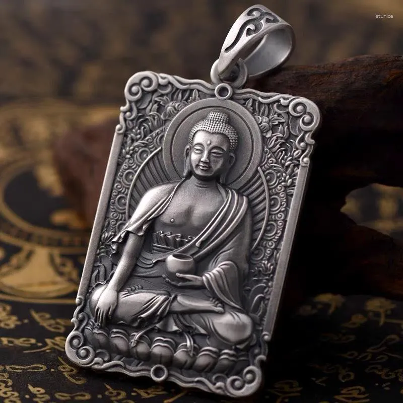 Pendant Necklaces Vintage Silver Plated Buddha Necklace Men's Punk Style Hip Hop Accessories Personality Jewelry Gift