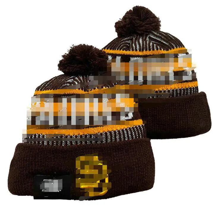 Herrmössor Hattar Alla 32 lag stickade manschetterade pom padres mössor randiga sidelinjen varm usa usa college sport stickad hockey San Diego Beanie Cap for Women's